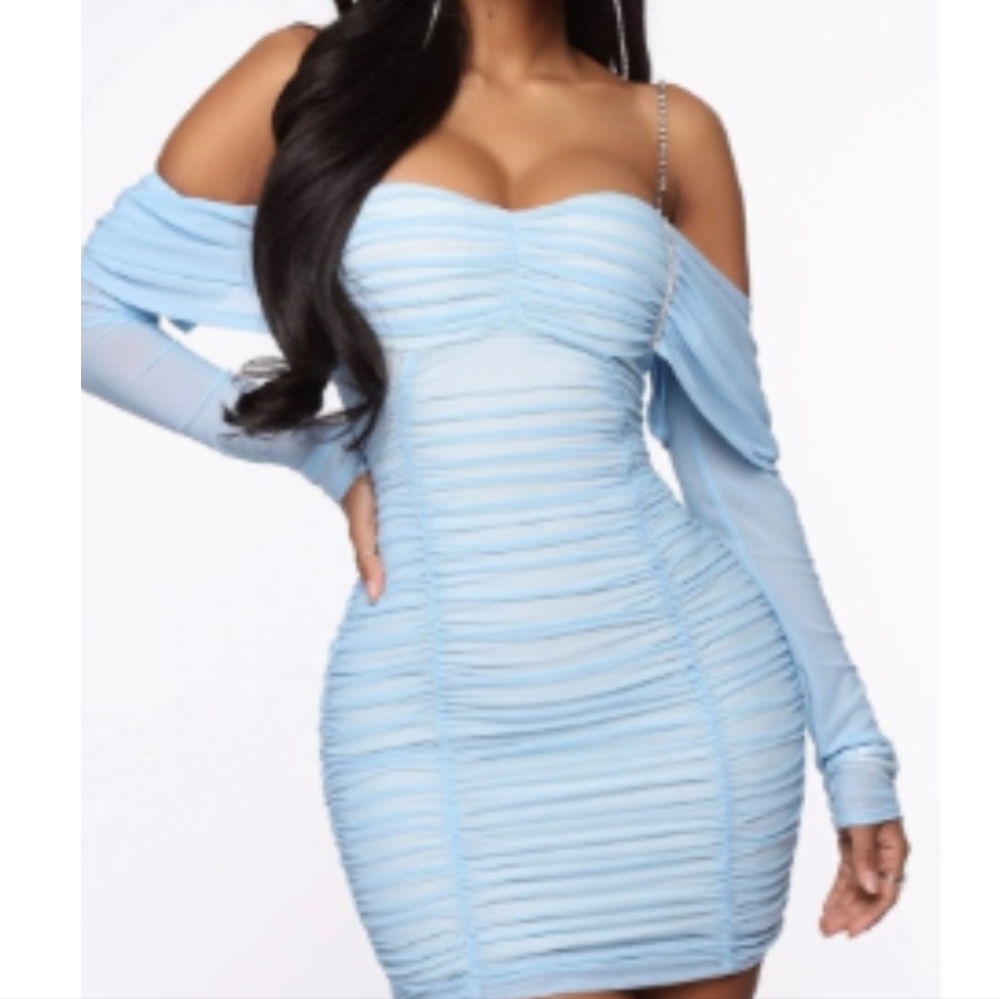 Baby Blue Ruched Mini Dress